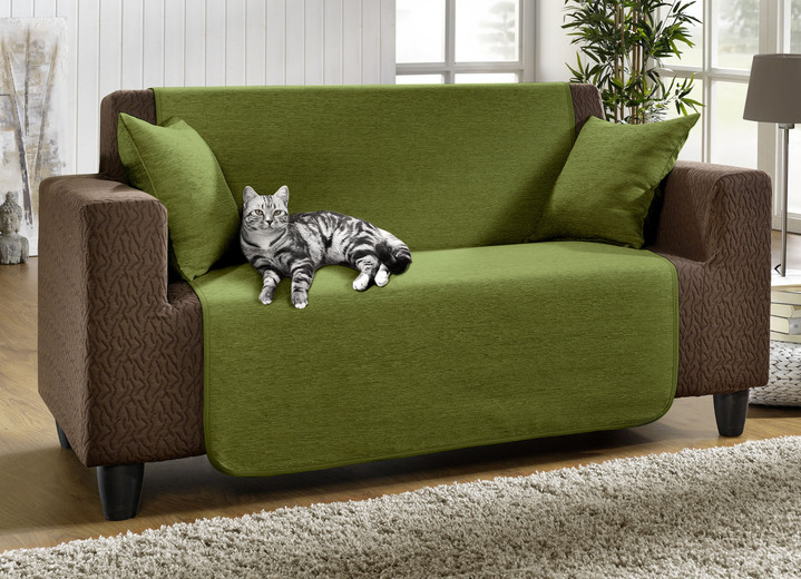 Woonaccessoires - Vuilafstotende fauteuil-, bank- en armleuningbeschermer van chenille, in Größe 101 (Fauteuilbeschermer, 50 x 150 cm) bis 905 (2 kussenslopen, 40 x 40 cm), in Farbe GROEN Ansicht 1