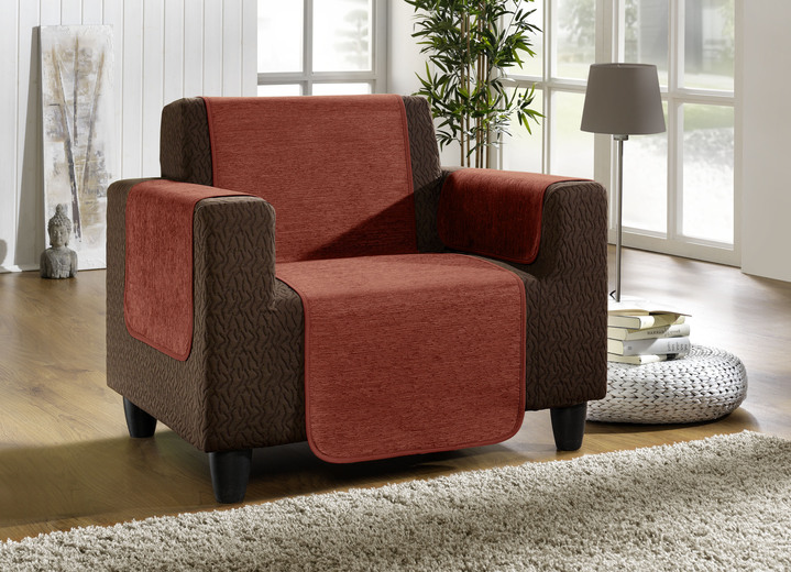 Woonaccessoires - Vuilafstotende fauteuil-, bank- en armleuningbeschermer van chenille, in Größe 101 (Fauteuilbeschermer, 50 x 150 cm) bis 905 (2 kussenslopen, 40 x 40 cm), in Farbe TERRA Ansicht 1