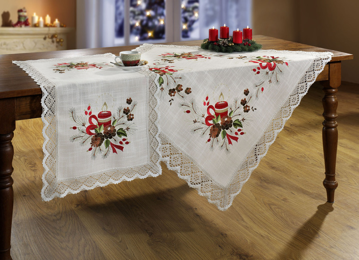 Tafellakens - Kamerdecoratie met feestelijk kerstmotief, in Größe 103 (Loper, 50/100 cm) bis 404 (Kussensloop, 40/40 cm), in Farbe MULTICOLOR, in Ausführung Borduurset Ansicht 1