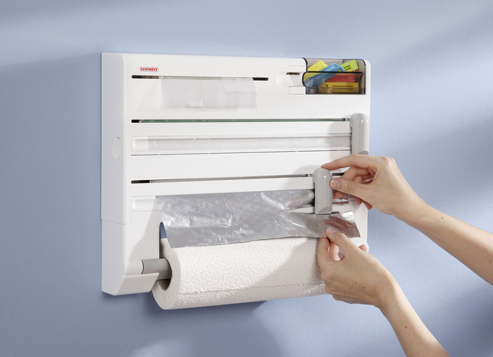 Huishoudhulpjes - Leifheit wandrolhouder met plakbanddispenser en doos voor kleine onderdelen, in Farbe WIT Ansicht 1