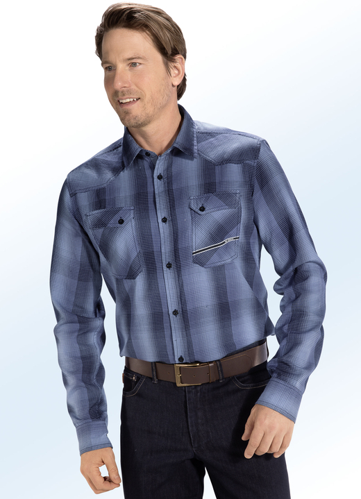 Lange mouw - Overhemd met omslagzakken op de borst Lange mouw - Overhemd met omslagzakken op de borst, in Größe 3XL (47/48) bis XXL (45/46), in Farbe INDIGOBLAUW-BLAUW