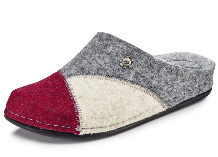 Huisschoenen - Laurina, klassieke damespantoffels, breedte H, met anatomisch gevormd voetbed, in Größe 036 bis 042, in Farbe GRANAATROOD-ECRU-GRIJS Ansicht 1
