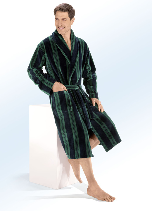 Badjassen - Dubbelzijdige badjas met sjaalkraag, in Größe L bis XXL, in Farbe MARINE-GROEN