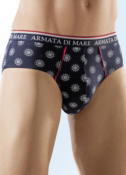 Herenondergoed - Set van vier slips, bedrukt, in Größe 004 bis 009, in Farbe 3x MARINE-WIT-ROOD, 1x UNI MARINE