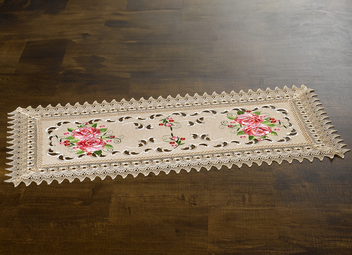Decoratie - Kamerdecoratie met prachtig bloemmotief, in Größe 101 (Loper, 30/75 cm) bis 404 (kussensloop, 40 x 40 cm), in Farbe ECRU Ansicht 1
