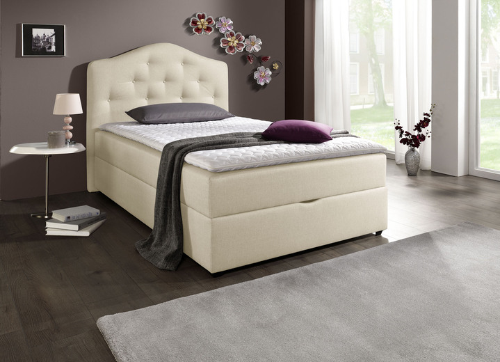 Boxspringbedden - Boxspringbed met bedlades en topmatras van koudschuim, in Farbe BEIGE, in Ausführung met Bonnell binnenveringmatras Ansicht 1