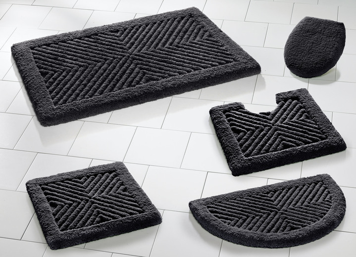 Badmatten - Gemakkelijk te combineren badkamerset, ideaal voor personen met allergieën, in Größe 100 (Matje, halfrond 50/80 cm) bis 112 (Toiletdekselafdekking 47/50 cm), in Farbe ANTRACIET Ansicht 1