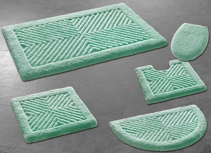 Badmatten - Gemakkelijk te combineren badkamerset, ideaal voor personen met allergieën, in Größe 100 (Matje, halfrond 50/80 cm) bis 112 (Toiletdekselafdekking 47/50 cm), in Farbe CARIBISCH GROEN Ansicht 1