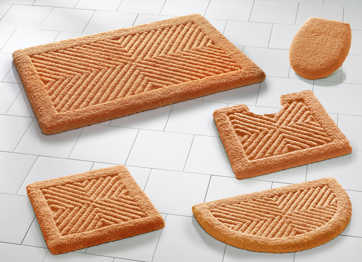 Badmatten - Gemakkelijk te combineren badkamerset, ideaal voor personen met allergieën, in Größe 100 (Matje, halfrond 50/80 cm) bis 112 (Toiletdekselafdekking 47/50 cm), in Farbe MANDARIJN Ansicht 1