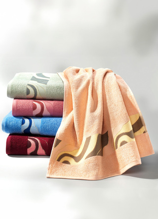 Prachtige badhanddoekenset met bedrukte jacquard-boorden