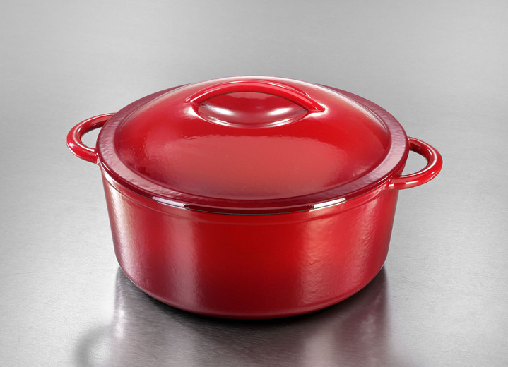 Potten & pannen - Gietijzeren Nederlandse oven en braadpan, in Farbe ROOD, in Ausführung Braadplan, rond Ansicht 1