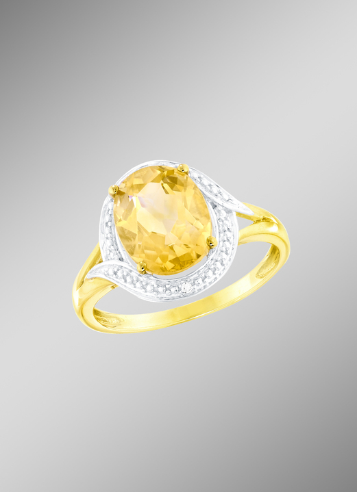 Ringen - Damesring met echte citrien en diamanten, in Größe 160 bis 220, in Farbe  Ansicht 1
