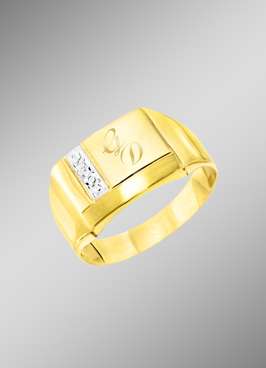Heren-naamsieraden - Populaire herenring in bicolor, met diamant, in Größe 180 bis 240, in Farbe