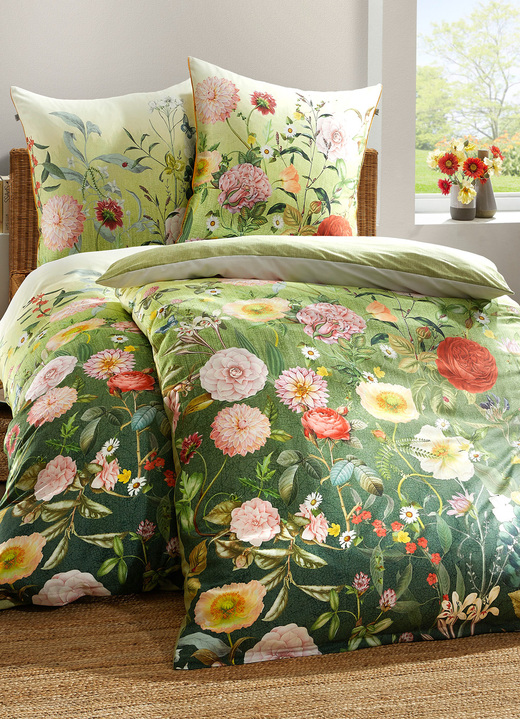 Beddengoed - Omkeerbaar beddengoedset van Mako-satijn, in Größe 112 (80/80 cm + 135/200 cm) bis 115 (80/80 cm + 155/220 cm), in Farbe GROEN Ansicht 1