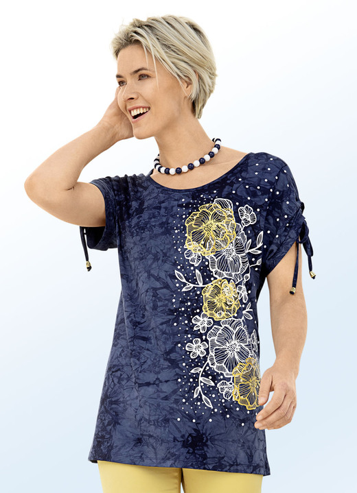 Shirts met strass steentjes - Shirt in trendy batik-look in 2 kleuren, in Größe 036 bis 054, in Farbe MARINE Ansicht 1