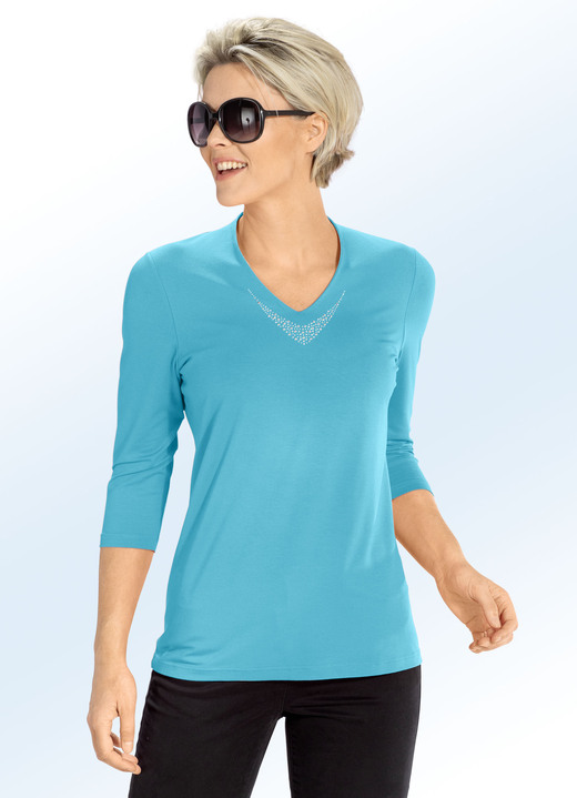 3/4-mouw - Shirt met V-hals in 5 kleuren 3/4-mouw - Shirt met V-hals in 5 kleuren, in Größe 036 bis 054, in Farbe TURKOOIS