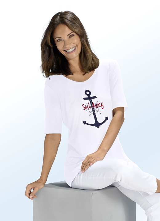 - Shirt met maritieme borduurapplicatie in 2 kleuren, in Größe 038 bis 056, in Farbe WIT