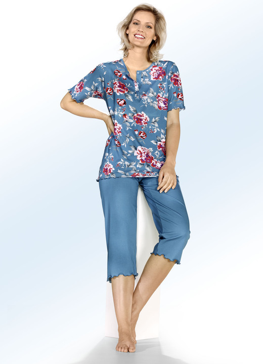 Pyjama's & shorties - Set van twee pyjama's met gebogen manchetten en knoopsluiting, in Größe 036 bis 058, in Farbe SAFFRAAN/BENZINE Ansicht 1