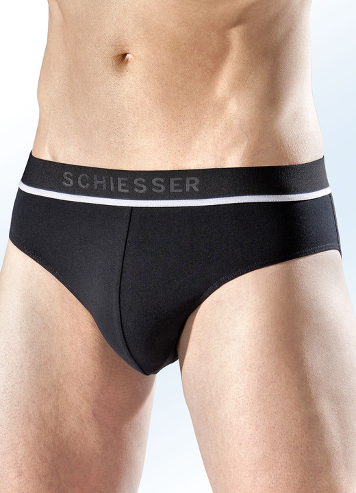 Slips & onderbroeken - Schiesser set van drie slips van fijne jersey, in Größe 004 bis 008, in Farbe 1X ZWART, 1X GRIJS GEVLEKT Ansicht 1