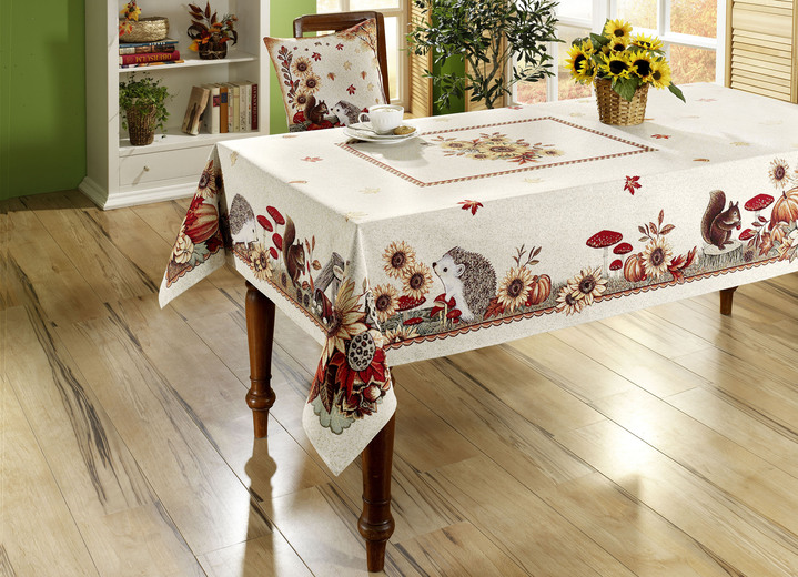 Tafellakens - Tafel- en kamerdecoratie van wandtapijt, in Größe 130 (tafelkleed, 100/100 cm) bis 140 (tafelkleed, 140/140 cm), in Farbe CRÈME Ansicht 1