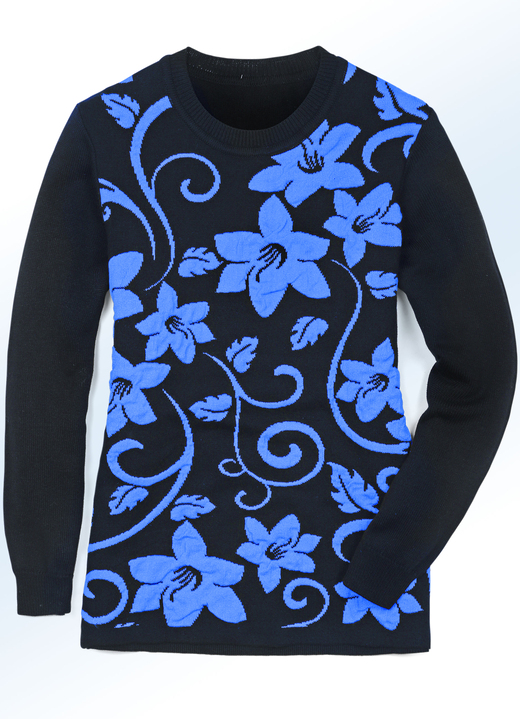 - Trui met jacquardmotief en cloqué-effecten, in Größe 038 bis 054, in Farbe BLAUW-ZWART