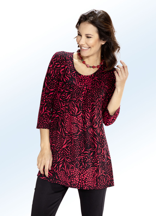 Longshirts - Lang shirt met plooien in 3 kleuren Longshirts - Lang shirt met plooien in 3 kleuren, in Größe 038 bis 056, in Farbe ZWART-ROOD