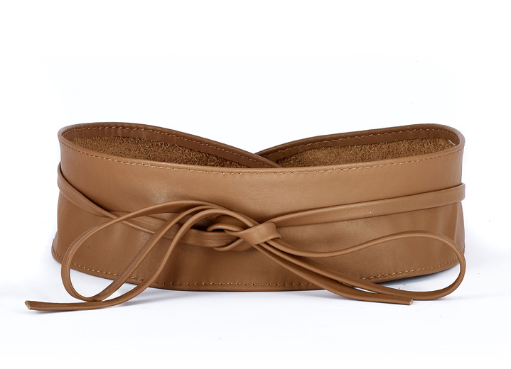 Riemen - Modieuze leren strikceintuur, 8 cm breed, in Farbe COGNAC Ansicht 1