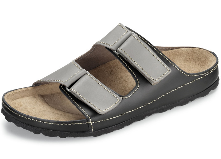 Sandalen & slippers - GINO GALANTE, klassieke herenmuiltjes, gemaakt van leer, in Größe 040 bis 046, in Farbe GRIJS-ZWART Ansicht 1