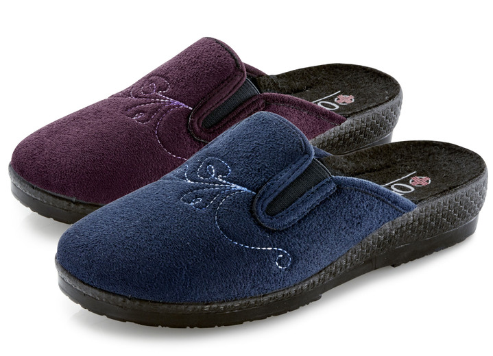 Huisschoenen - Tweepack klassieke damespantoffels, breedte H, met elastische band, in Größe 036 bis 041, in Farbe 1x MARINE 1x CHIANTI Ansicht 1