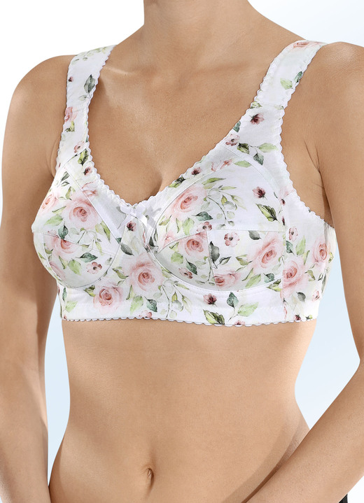 BH zonder beugel - BH met bloemenmotief, in Größe 080 bis 110, in Cup E, in Farbe WIT-MULTICOLOR Ansicht 1