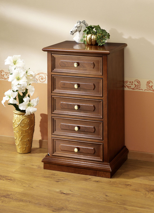 Meubels - Gedeeltelijk massieve ladekast met echt houtfineer, in Farbe NOTENBOOM, in Ausführung Commode, 1 deur Ansicht 1