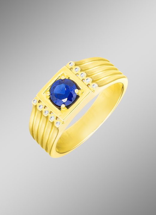 Herensieraden - Herenring met echte saffier en synthetische zirkonia, in Größe 180 bis 240, in Farbe