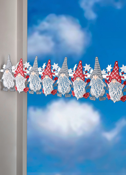 Korte gordijnen - Paaldecoratie gemaakt van echt Plauenkant, in Größe 628 (H14xB 42 cm) bis 661 (H14xW103 cm), in Farbe WIT-GRIJS-ROOD Ansicht 1