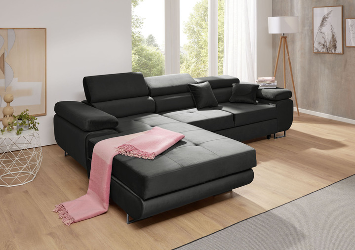 Hoekbankstellen - Functioneel gestoffeerd meubilair met verstelbare hoofdsteunen, in Farbe ANTRACIET, in Ausführung gestoffeerde hoek, 203x275 cm Ansicht 1