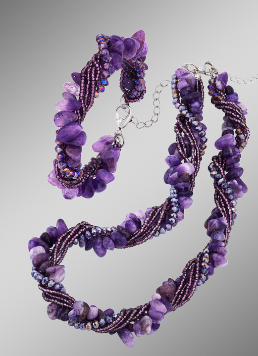 - Sieradenset met echte edelstenen, 2 stuks, in Farbe PAARS, in Ausführung Echt Amethyst Ansicht 1