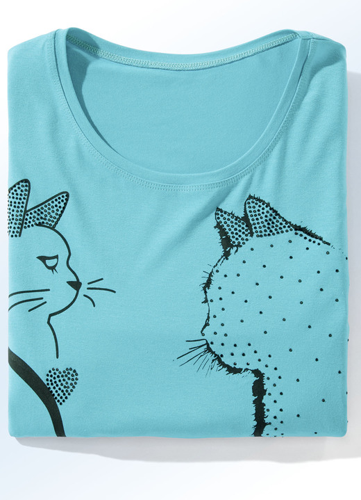 Shirts met strass steentjes - Shirt met contrastprint in 2 kleuren Shirts met strass steentjes - Shirt met contrastprint in 2 kleuren, in Größe 038 bis 054, in Farbe TURQUOISE