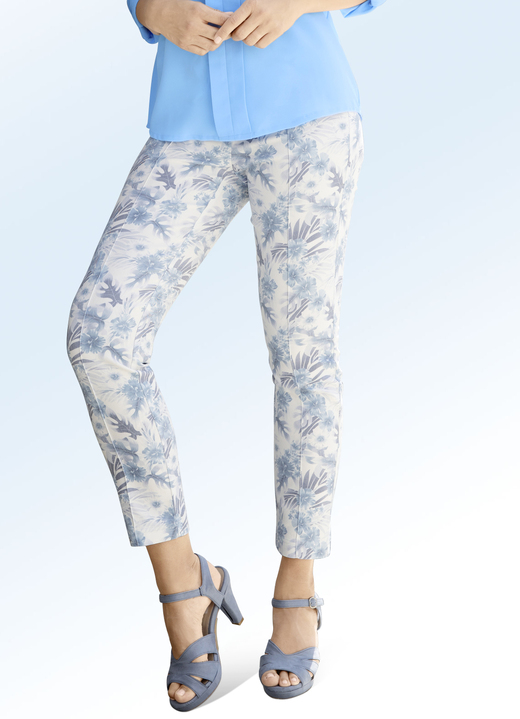 - Broek met bloemendessin, in Größe 018 bis 052, in Farbe BLAUW-ECRU Ansicht 1