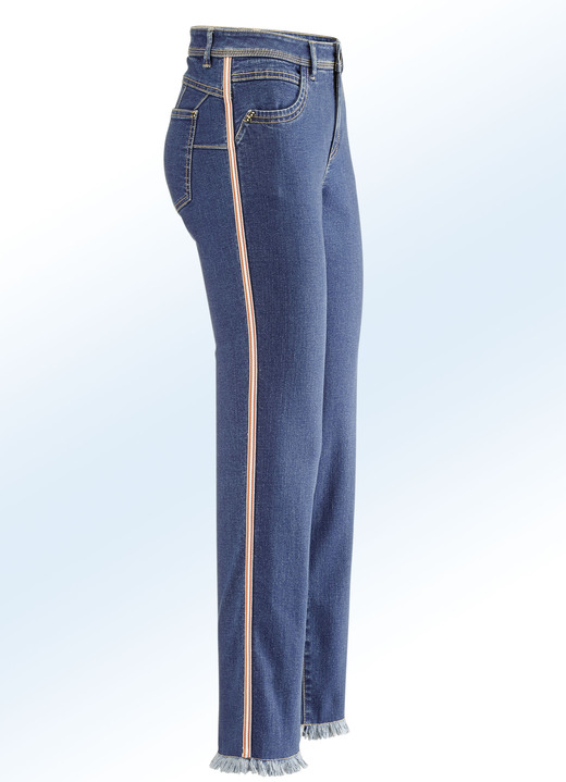 - Jeans met een modieuze sierband, in Größe 017 bis 050, in Farbe JEANS BLAUW-ECRU-ORANJE Ansicht 1
