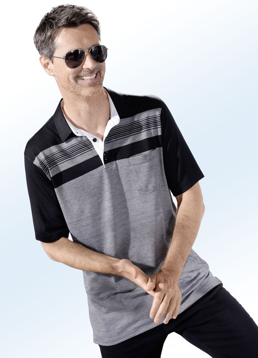 Shirts - Poloshirt met zijsplitjes, in Größe 046 bis 058, in Farbe GRIJS-ZWART