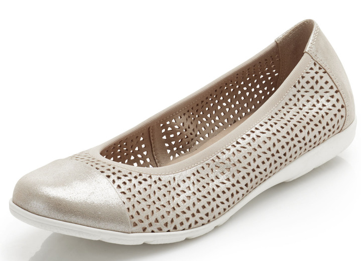 Pumps & ballerina - Caprice, zomerse damesballerina's, breedte G, met elastische band, in Größe 036 bis 042, in Farbe MAT GOUD Ansicht 1