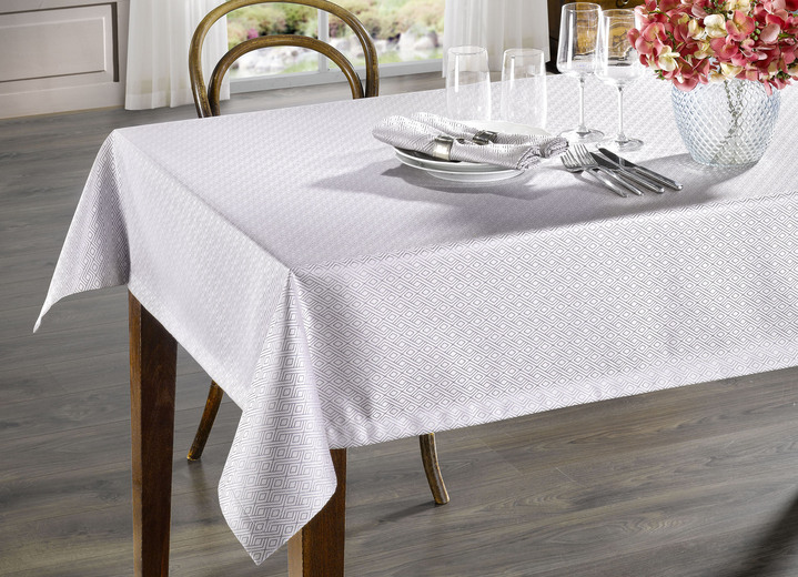 Woontextiel - Damast tafeldecoratie van hoge kwaliteit, in Größe 135 (Tafellaken, 130/170 cm) bis 302 (2 servetten, 50/50 cm), in Farbe WIT Ansicht 1
