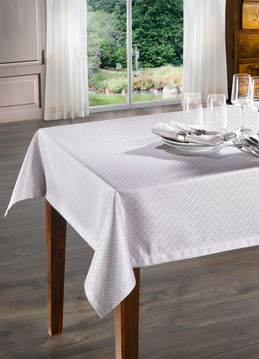 Woontextiel - Damast tafeldecoratie van hoge kwaliteit, in Größe 135 (Tafellaken, 130/170 cm) bis 302 (2 servetten, 50/50 cm), in Farbe WIT Ansicht 1