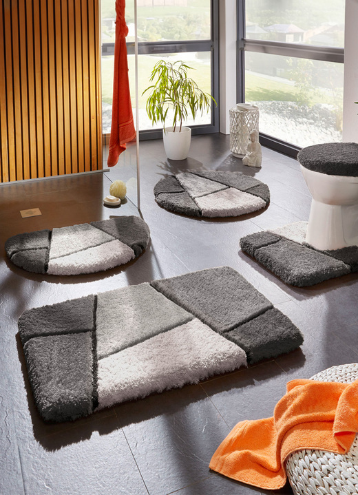 Badmatten - Kleurrijke badkamerset met antislip achterkant, in Größe 101 (tapijt, 50/90 cm) bis 110 (set voor hangend toilet, 2-delig), in Farbe GRIJS Ansicht 1