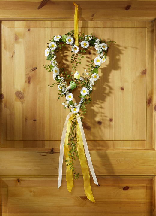 Kunst- & textielplanten - Wilgenhart met bladeren en madeliefjes, in Farbe GROEN-WIT