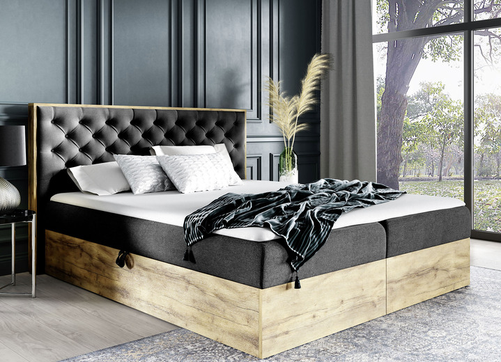 Boxspringbedden - Boxspringbed met nachtkastje en topmatras, in Farbe ANTRACIET Ansicht 1