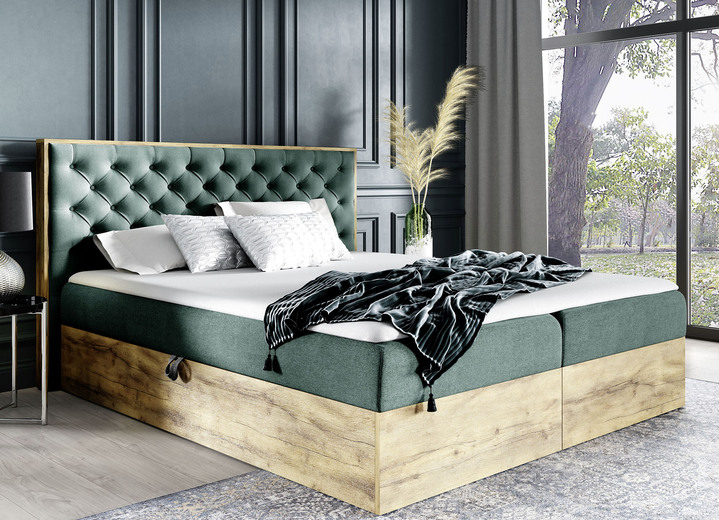 Boxspringbedden - Boxspringbed met nachtkastje en topmatras, in Farbe DONKERGROEN Ansicht 1