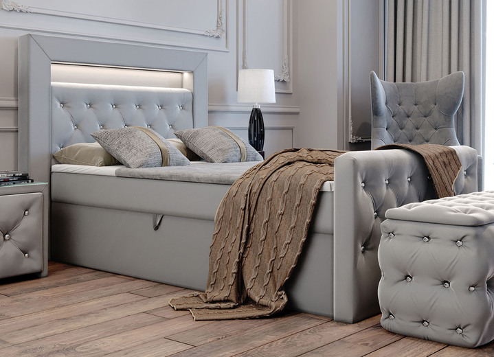 Boxspringbedden - Boxspringbed met LED-verlichting en topper, in Farbe GRIJS Ansicht 1