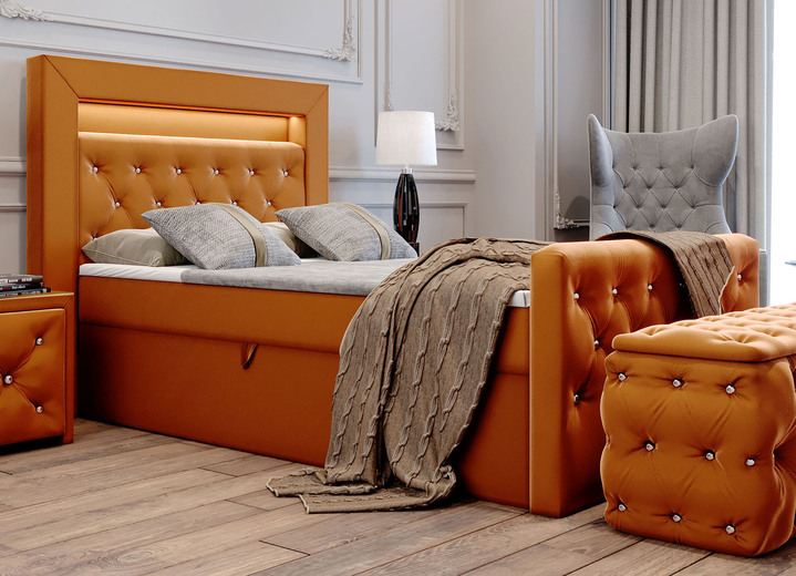 Boxspringbedden - Boxspringbed met LED-verlichting en topper, in Farbe TERRA Ansicht 1