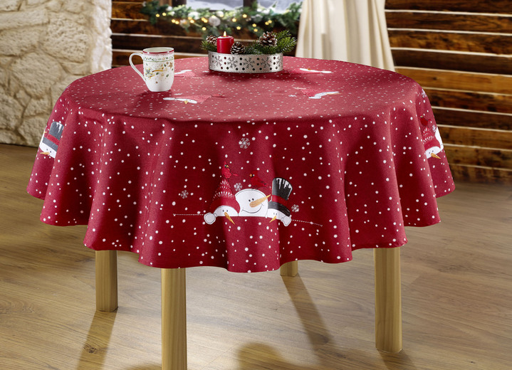 Tafellakens - Magische tafel- en kamerdecoratie met sneeuwpopmotieven, in Größe 135 (tafelkleedje, 60/ 60 cm) bis 404 (Kussensloop, 40/40 cm), in Farbe GROEN Ansicht 1