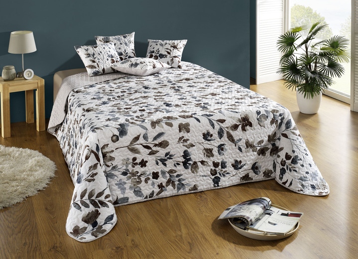 - Luxueus gewatteerde sprei met lintrand, in Größe 873 (eenpersoonsbed, 135 x 210 cm) bis 920 (2 kussenslopen, 40 x 40 cm), in Farbe GRIJS-WIT
